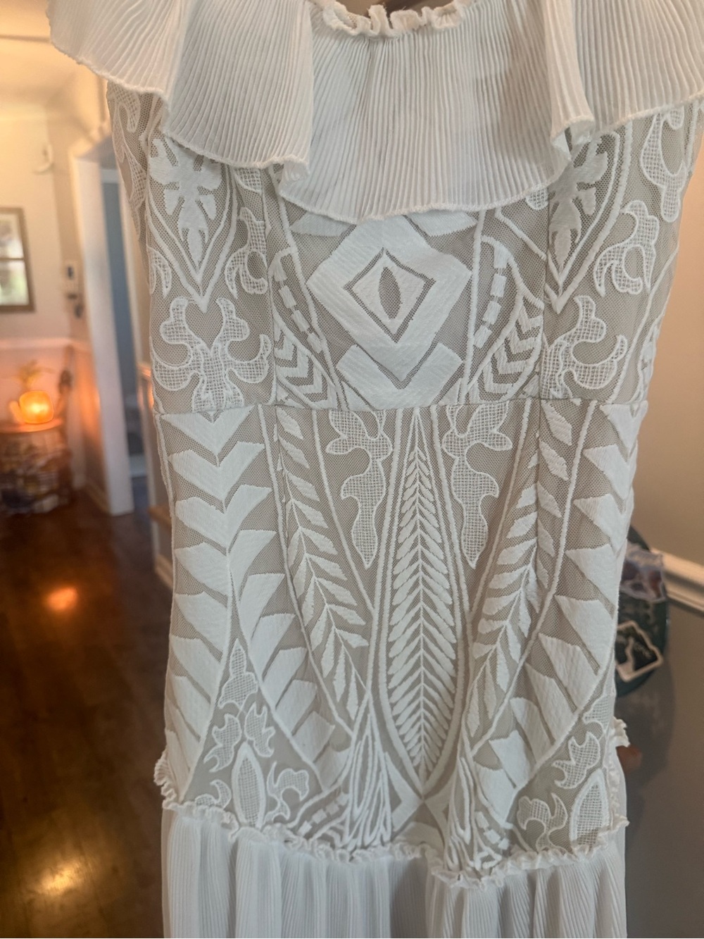 White Embroidered Ruffle-Hem Dress - Picture 3 of 5